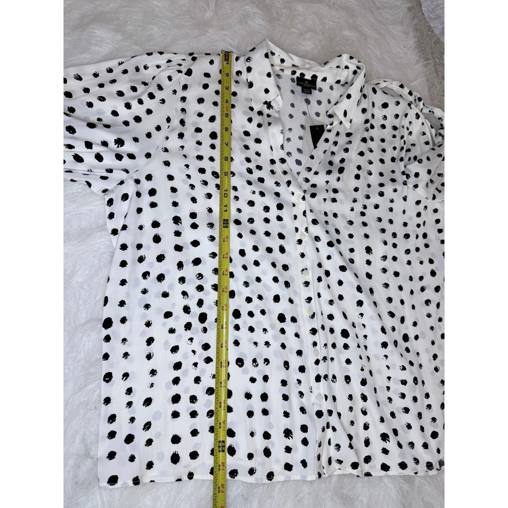 Worthington Petite PXXL White Black Polka Dot Tie Neck Button Down Blouse NWT - Picture 7 of 7